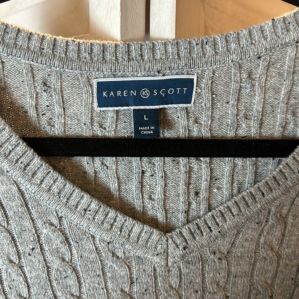 Karen Scott Gray Cable Sweater - Picture 2 of 4